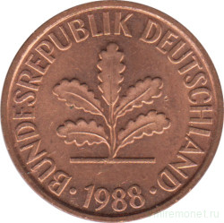 Монета. ФРГ. 2 пфеннига 1988 год. Монетный двор - Карлсруэ (G).