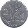 Монета. Италия. 2 лиры 1953 год. ав.