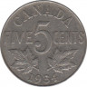 Монета. Канада. 5 центов 1934 год. ав.