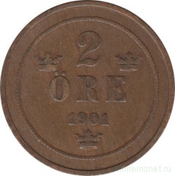 Монета. Швеция. 2 эре 1901 год.