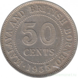 Монета. Малайя и Британское Борнео (Малайзия). 50 центов 1955 год.