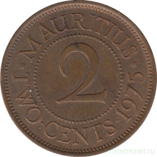 Монета. Маврикий. 2 цента 1975 год.