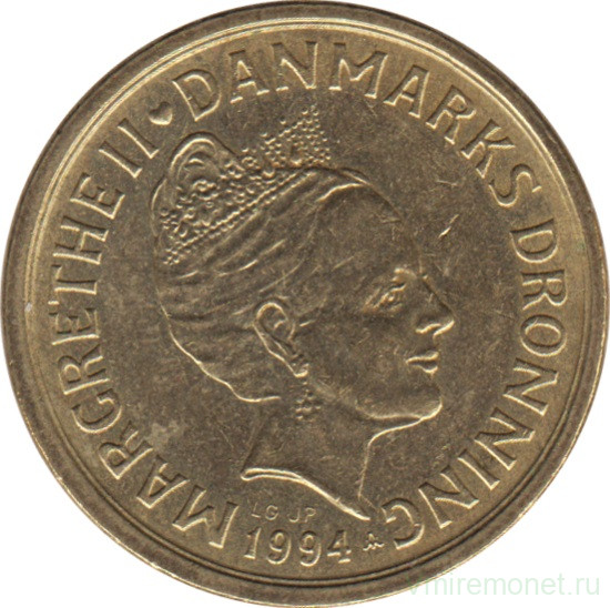 Монета. Дания. 10 крон 1994 год.