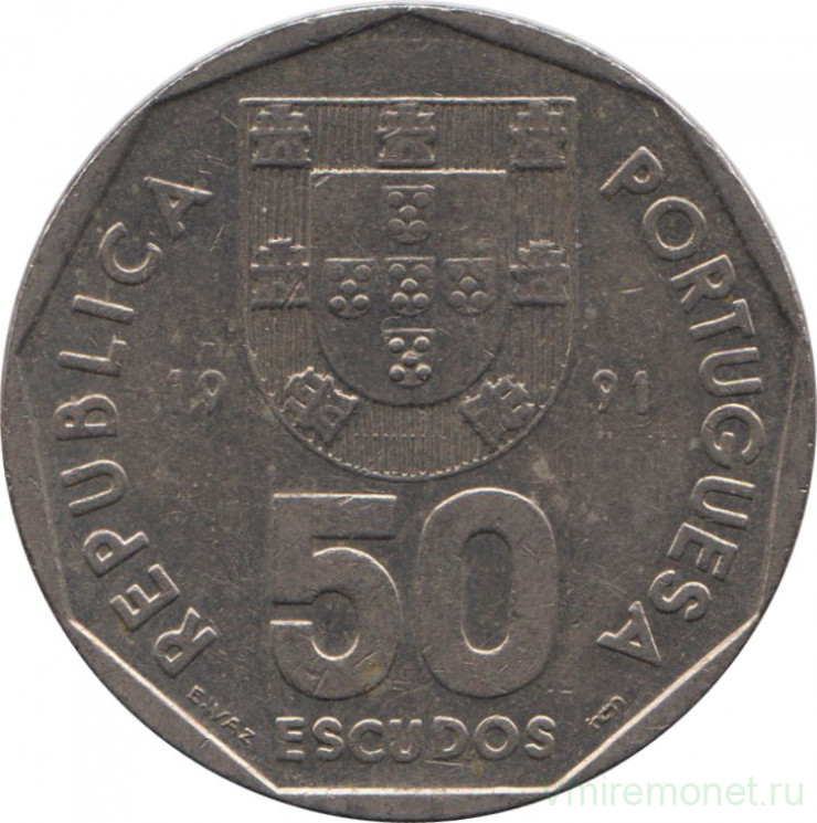 Монета. Португалия. 50 эскудо 1991 год.