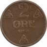 Монета. Норвегия. 2 эре 1952 год. (старый тип) ав.