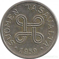 Монета. Финляндия. 1 марка 1959 год. 