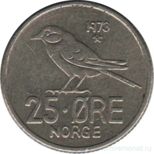 Монета. Норвегия. 25 эре 1973 год.