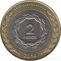 Монета. Аргентина. 2 песо 2014 год.