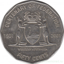 Монета. Австралия. 50 центов 2001 год. Столетие конфедерации. Западная Австралия.