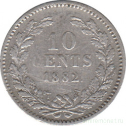 Монета. Нидерланды. 10 центов 1882 год. С точкой после даты.