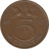 Монета. Нидерланды. 5 центов 1957 год. ав.