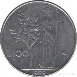 Монета. Италия. 100 лир 1989 год.