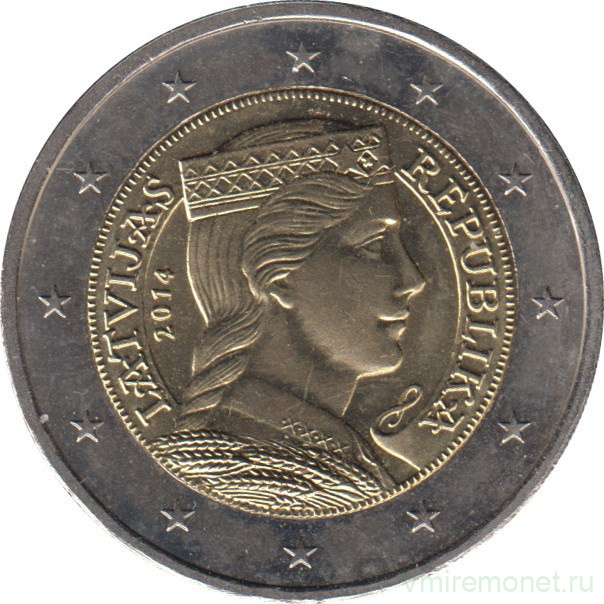 Монета. Латвия. 2 евро 2014 год.