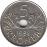 Монета. Норвегия. 5 крон 1998 год. ав.