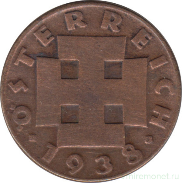 Монета. Австрия. 2 гроша 1938 год.