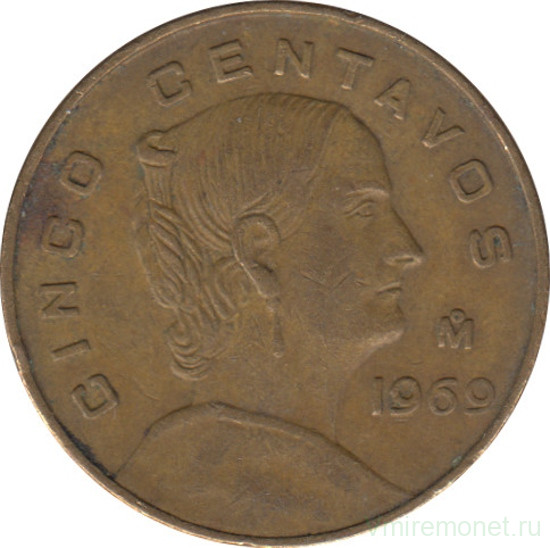Монета. Мексика. 5 сентаво 1969 год.