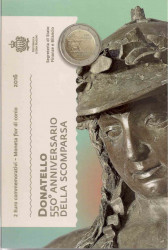 Монета. Сан-Марино. 2 евро 2016 год. 550 лет со дня смерти Донателло. Буклет, коинкарта.