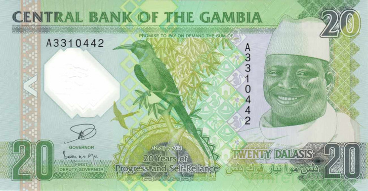 Банкнота. Гамбия. 20 даласи 2014 год. 20 лет прогресса.