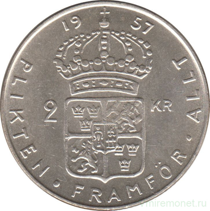 Монета. Швеция. 2 кроны 1957 год.