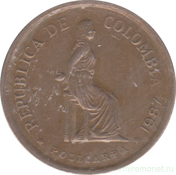Монета. Колумбия. 5 песо 1987 год.