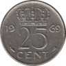 Монета. Нидерланды. 25 центов 1969 год. Рыба. ав.