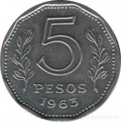 Монета. Аргентина. 5 песо 1963 год.