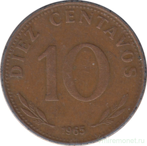 Монета. Боливия. 10 сентаво 1965 год.