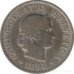 Монета. Швейцария. 5 раппенов 1891 год.