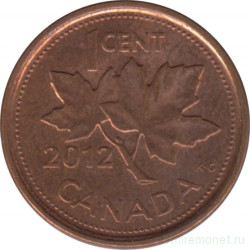 Монета. Канада. 1 цент 2012 год. Сталь покрытая медью. Реверс - кленовый лист.