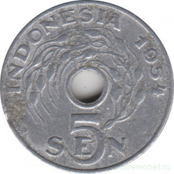 Монета. Индонезия. 5 сен 1954 год.