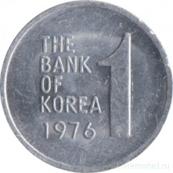 Монета. Южная Корея. 1 вона 1976 год.