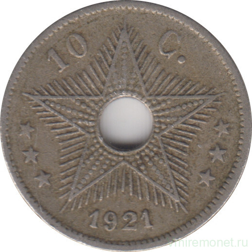 Монета. Бельгийское Конго. 10 сантимов 1921 год.