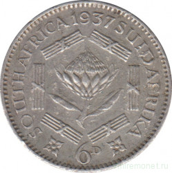 Монета. Южно-Африканская республика (ЮАР). 6 пенсов 1937 год.