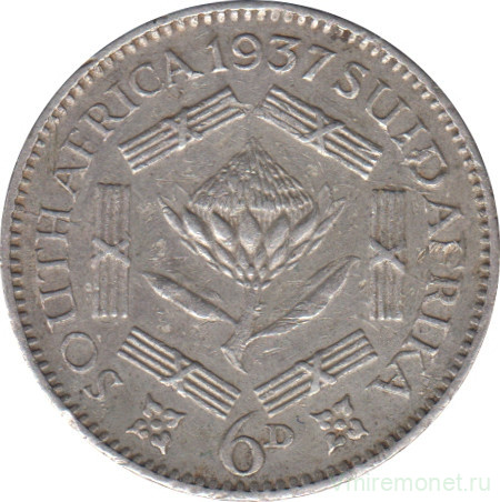 Монета. Южно-Африканская республика (ЮАР). 6 пенсов 1937 год.