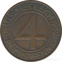 Монета. Германия. Веймарская республика. 4 рейхспфеннига 1932 год. Монетный двор - Мюнхен (D).
