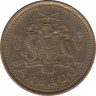 Монета. Барбадос. 5 центов 2007 год. Магнитная. ав.