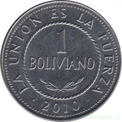 Монета. Боливия. 1 боливиано 2010 год.