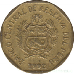 Монета. Перу. 5 сентимо 1992 год.