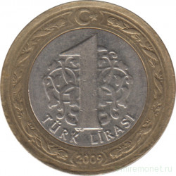 Монета. Турция. 1 лира 2009 год.
