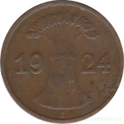 Монета. Германия. Веймарская республика. 1 рентенпфенниг 1924 год. Монетный двор - Мюльденхюттен (E).