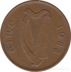Монета. Ирландия. 2 пенса 1988 год. Немагнитная.