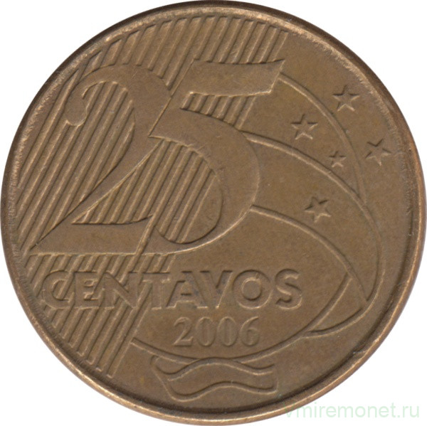 Монета. Бразилия. 25 сентаво 2006 год.