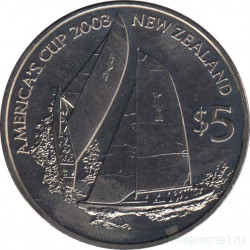 Монета. Новая Зеландия. 5 долларов 2002 год. Кубок Америки 2003.