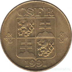 Монета. Чехословакия. 1 крона 1991 год.