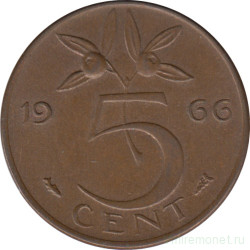 Монета. Нидерланды. 5 центов 1966 год.
