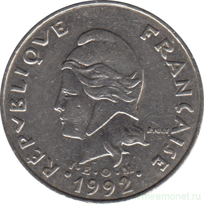Монета. Новая Каледония. 20 франков 1992 год.