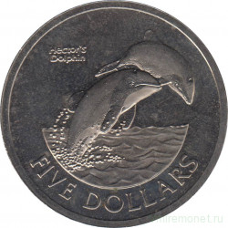 Монета. Новая Зеландия. 5 долларов 2002 год. Дельфин Гектора.
