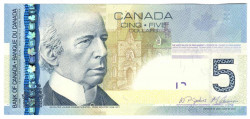 Банкнота. Канада. 5 долларов 2008 год. Сэр Вилфрид Лурье. Тип 101Аа.