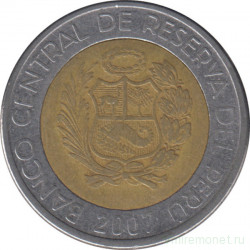 Монета. Перу. 5 солей 2007 год.