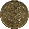 Монета. Эстония. 1 крона 2008 год. 90 лет Республике. рев